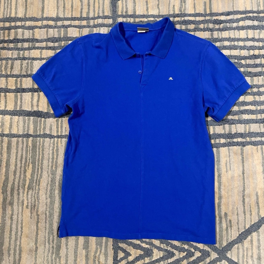 J.Lindeberg Polo Shirt Mens XL Blue 100% Cotton Knit Logo Short Sleeve Casual
